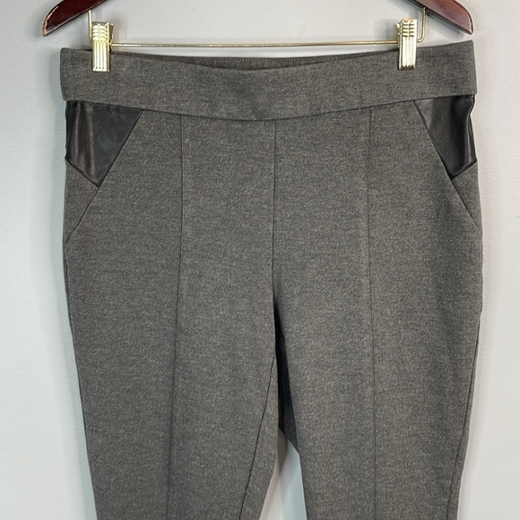 Michel Studio Taylor Slim Pants Grey Faux Leather Panels Stretch Trousers 14 - Picture 4 of 10